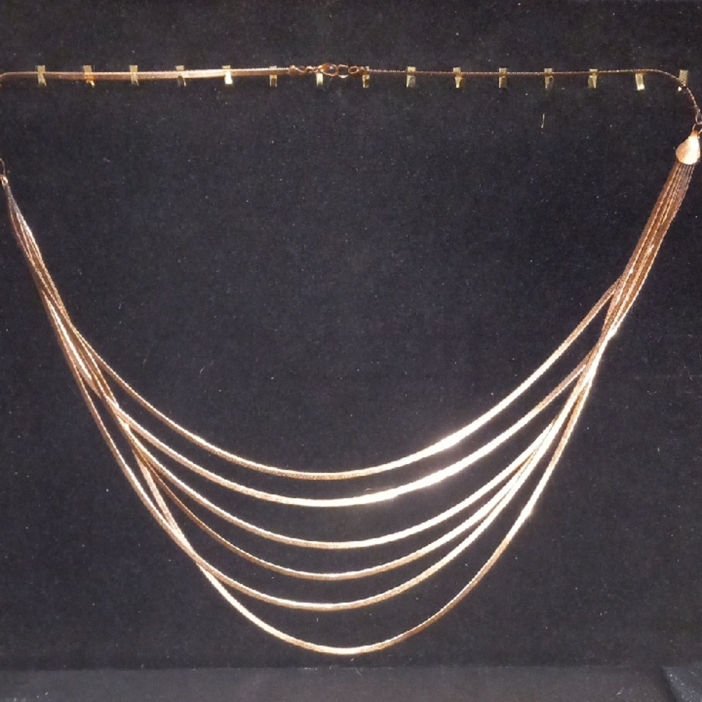 Vintage. Elegant Copper herring bone Multi-Strand Necklace